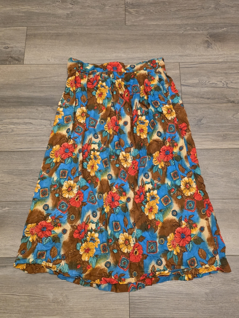 Vintage Worthington Floral Midi Skirt – Vibrant Retro Size 14